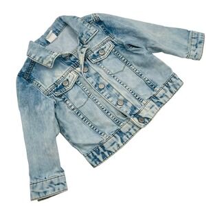H&M Baby Denim Jacket Light Wash Blue Trucker Jean Jacket 12-18M Biker Cute EUC